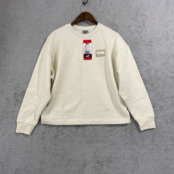 NEW Puma Womens M Cream Crewneck Sweatshirt Cotton/Polyester Blend - Picture 1 of 8